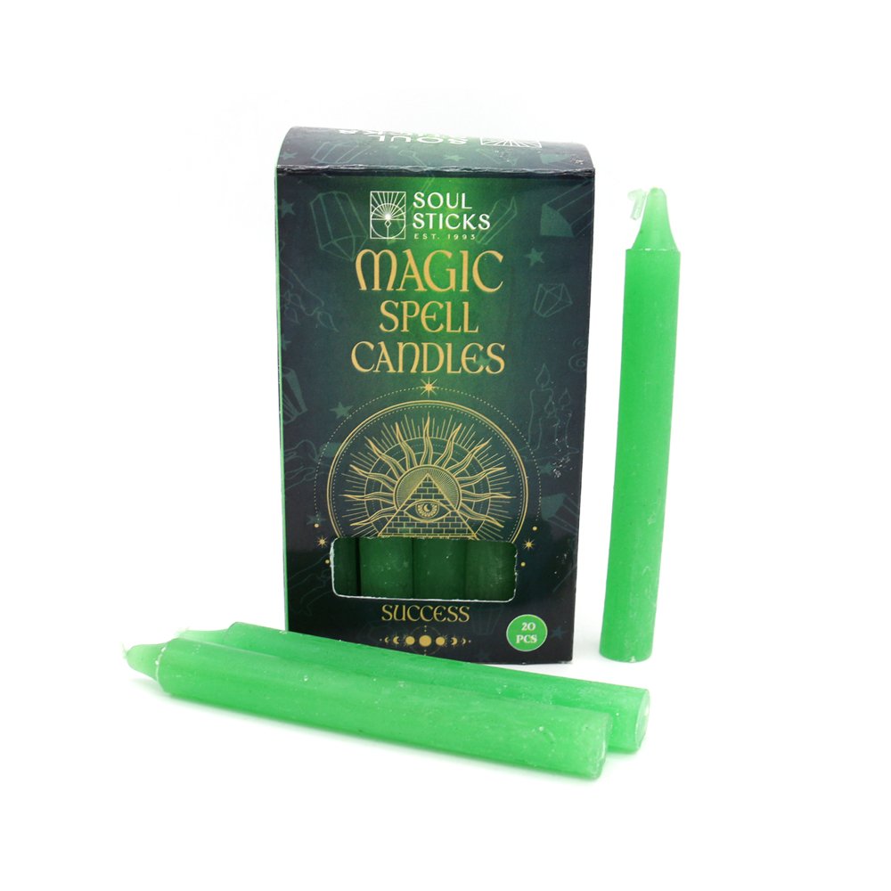 Soul Sticks Success Spell Candles – 20 Pack Green Ritual Candles for Career, Prosperity & Achievement