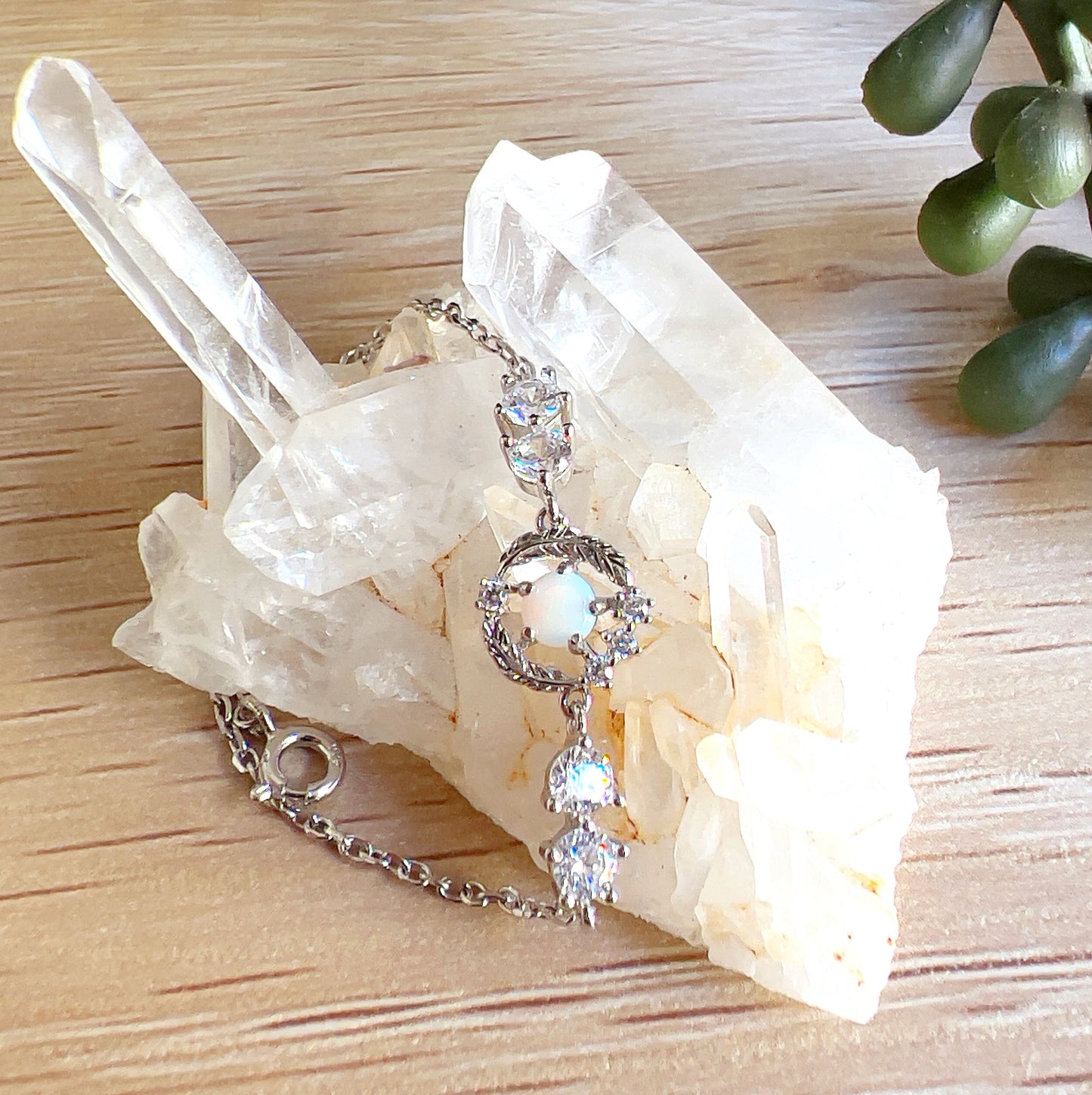 Australian White Opal Feather Bracelet – Sterling Silver