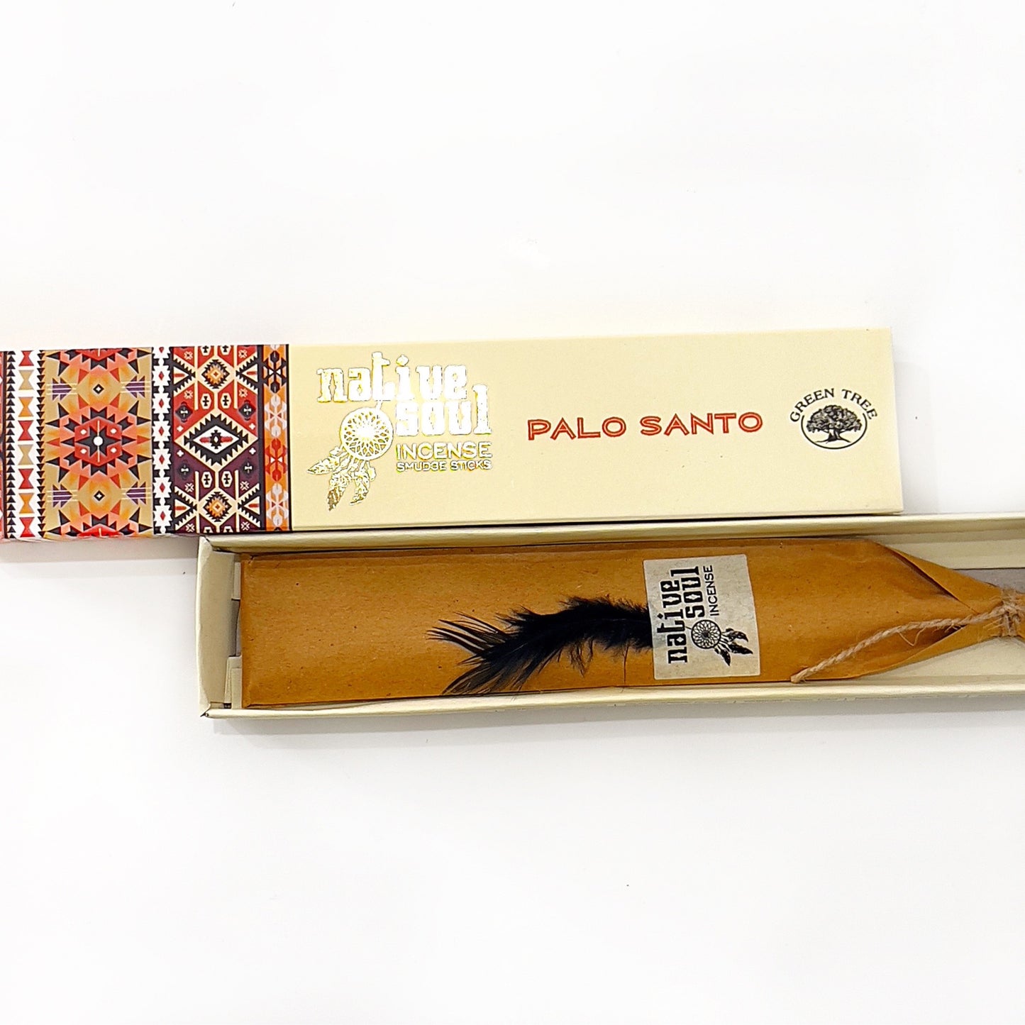 A pack of Native Soul Palo Santo Incense, 15g, with sticks ready to release the sacred, sweet woody fragrance of Palo Santo for purification, meditation, and spiritual well-being. | Simply Esoteric