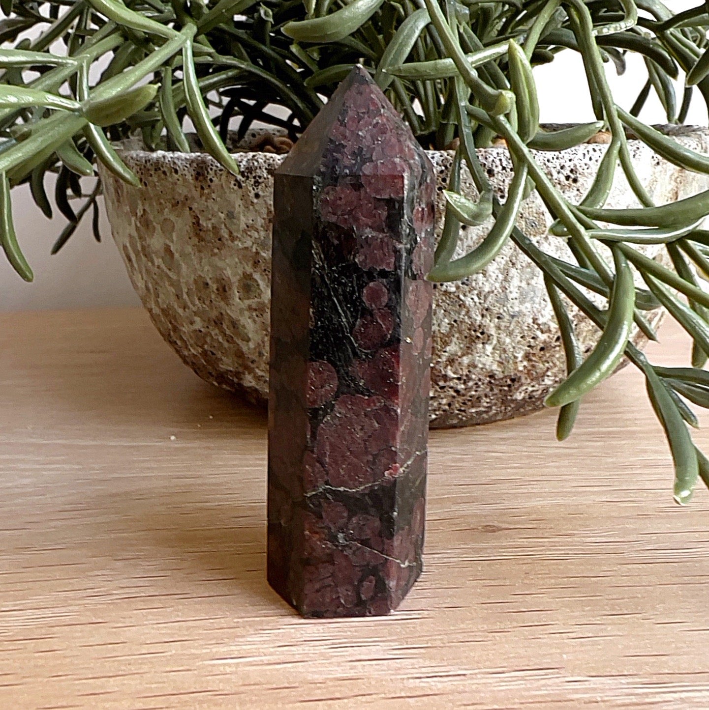 Garnet in Arfvedsonite Point 8cm polished crystal for grounding, empowerment, and manifestation – buy online Australia or in-store Fremantle. | Simply Esoteric
