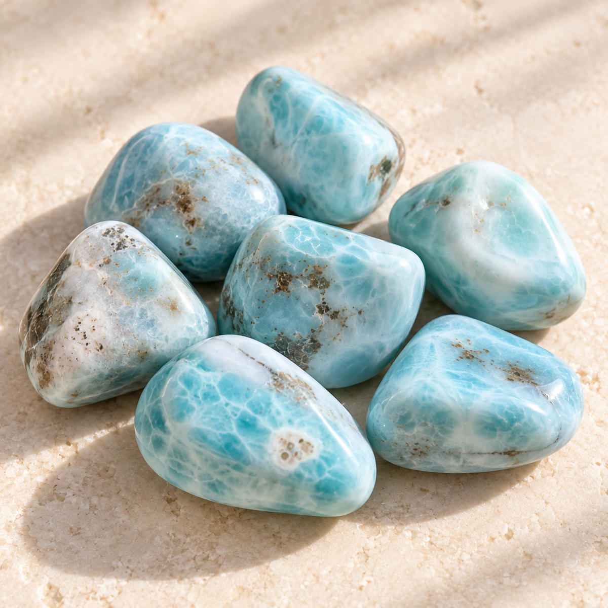 Natural Larimar tumble with blue and white colouring
