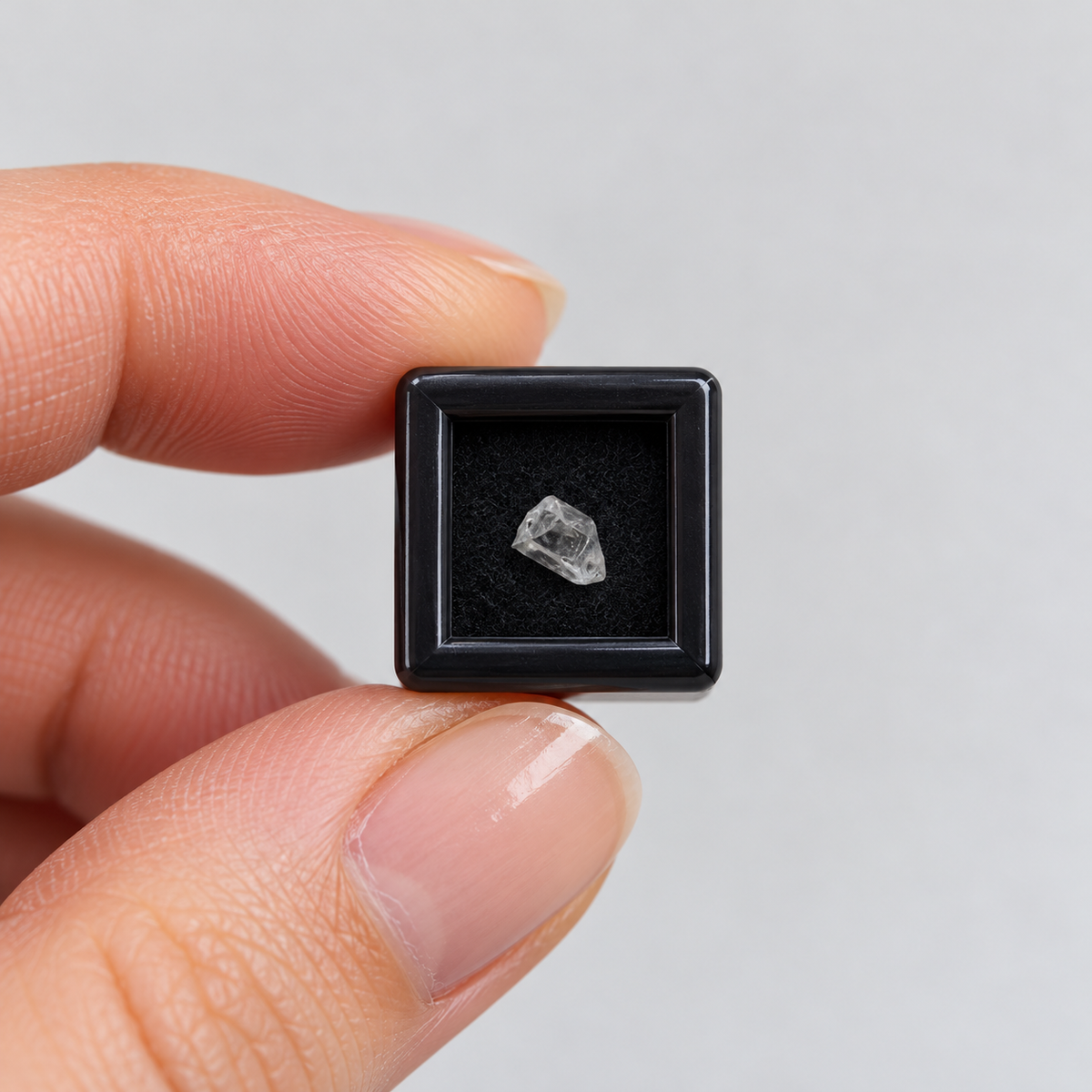 Tiny clear Petroleum Quartz Firefly Quartz micro mineral specimen in black display box