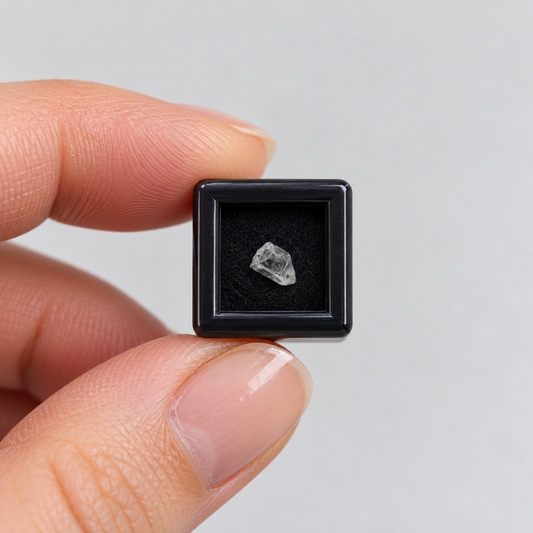 Tiny clear Petroleum Quartz Firefly Quartz micro mineral specimen in black display box