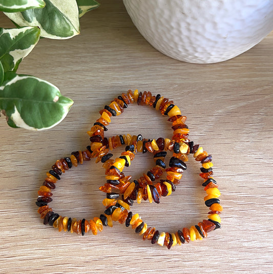Baltic Amber 3-Colour Chip Bracelet – Handmade