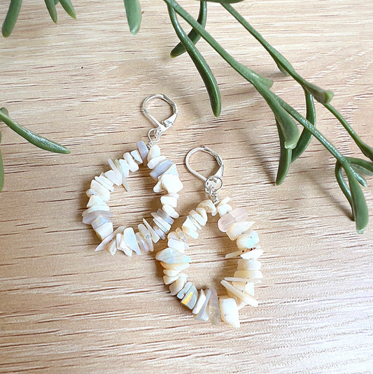 Handmade Australian Opal crystal chip earrings with sterling silver hooks, natural gemstone jewellery. | Simply Esoteric
