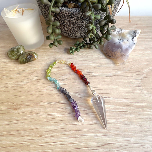 Clear Quartz Pendulum with Chakra Chain